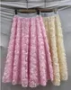 Women's new tulle elastic waist fashion French sweet pink rose ball dress long skirt