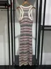 Casual jurken Hollow Out Striped Summer Holiday Dress For Women V Neck Contrast Knitted Vestidos Ladies Elegant Luxury Vintage 24