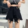 Czarne w trudnej sytuacji dżinsowe dla kobiet lato 2024 NOWOŚĆ Trendia Instagram Wagersaed Forkowane gorące spodnie wysokie pasy A-line szeroko nogi spodnie