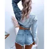 Spring And 2024 Autumn Women's Denim Shirt Gradually Changing Color Short Coat