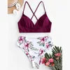 Dames badmode bloem afdrukken bikini 2 -delige set vrouwen backless twee zwempak plus size strandkleding badkleding driehoek bikini's