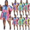 211237 Summer Trendy Tie Dye Printing Rapel Ploeged Shirt Fashion Casual Plus Size dames kledingjurk