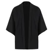 Vêtements ethniques Kimonos masculins Kimonos traditionnelle mâle japonais Open Front Cardigan Cloak Haori Yukata Veste Mabinet noir