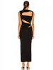 Casual Dresses Modphy 2024 Ladies Hollow Tight Design Celebrity Club Cocktail Party Black Sleeveless Sexig Long Bandage Dress Women's