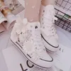 Fitness Shotes Womens Rhinestones Flowers Casual Lace Up Sneakers High Top Sweet Wedge Hidden Heel White C771