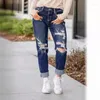 Jeans femininos 2024 rasgados para mulheres calças de perna pequenas reto de moda intermediária cem casual blue hip hop streetwear