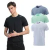 Lulemen toppar shorts nya 180 g polyester horisontella grid casual sport snabb torkning t-shirt med andningsbar rund nack kort ärm topp samma avslappnade stil