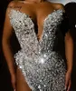 Sukienki imprezowe błyszczące cekiny wieczór seksowna wysoka dzielona strona formalna okazja koktajlowa sukienka z koraliki suknię zaręczynową vestido de gala