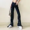 Women's Jeans Niche Design Lace-up Bright Line Slimming High Waist Mopping Floor Slightly Pull Fashion Pants Women