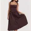 Casual Dresses Yenkye Summer Women Elegant 2024 Brown Spaghetti Strap Birthday Party Dress Front Button Up A Line Midi Robe