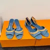 Mules Designer Women Denim Blue Slipper Canvasフラットローヒールバレエフラットラムスキンサンダルビンテージハイヒール5cmラムシンカジュアルスライドレザーアウトソール100％