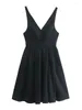 Casual Dresses 2024 Sexy Front Back V Neck Big Backless Sling Dress Women Slim Waist Swing Party Mini Robe Summer Black