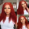 Synthetic Wigs Curly Human Hair Wigs Wine Red Brazilian Remy Deep Wave Full Lace Front Synthetic Wig 180% Pre Plucked