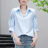 Blouses pour femmes 2024 Summer Chic Bohemian Retro Loose Office décontracté Lady Shirt Couleur Couleur creux Out Turtleneck Tops à manches courtes