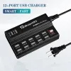 Chargers 12Port Smart USB Charger Tablet Caricatore Adattatore USB Caricabatterie USB Caricatore veloce per iPhone iPad Huawei Xiaomi Samsung