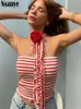 Tanques de femmes Camis Nsauye Sexy Femmes Halter Halter Off Bride Tricoted Striped Tube Y2K Crops Skinny Mini Summer Fashion Casual Fashion 2023 Tops 90S Y240420