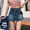 Etek moda kuşaklı mini denim etek içten şortlu seksi yaz kot kızlar kolej tarzı ince kısa saia s-x