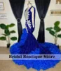 Party Dresses Royal Blue Mermaid Prom Luxury Sparkly Diamond Crystals Pärlor Tiered Ruffle Black Girls Evening Clown Gala Formella klänningar