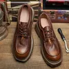 Scarpe casual USA taglia genuina in pelle vera da uomo in lace-up derby in stile britannico retrò moderno ragazzo semplice oxfords morbido