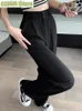 Calça feminina sólida para mulheres de moda de moda folhas dobras na cintura alta vintage elegante casual comprimento completo