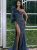 Party Dresses Elegant Prom Deep Blue Sexy Robes 2024 Sleeveless Side Split Backless Lace Gowns For Formal Vestidos De Gala