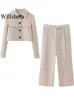 Willshela Women Fashion STINE STINE KHAKI BLAZER مع جيوب عتيقة سراويل سحاب أمامية فاهي