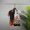 Summer Mens Casual Campcollar Short Sleeve Shirts Retro Flame Printing Pattern Hawaiian Beach Silk Shirts 240420