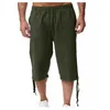 Pantalon pour hommes Coton lâche Coton 2024 Biscus d'été de plage élastique Couleur solide recadrée avec des poches de mode Ropa Hombre