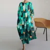 Casual jurken dames abstracte bloemenprint maxi jurk veer v nek lange mouwen losse herfst pocket bohemian resort long vestido