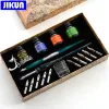 Bolígrafos jikun set de lápiz de lápiz de vidrio único estrellado cielo estrellado caligrafía escribiendo cristalpens 4 color fuente de tinta de tinta regalo estudiante de papelería