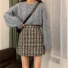 Fall Winter Plaid Wool Skirt Womens Plus Size Thick Woolen Glitter Mini Tweed Saia Feminina 240418