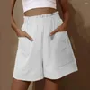 Shorts pour femmes A-line haute taille élastique avec des poches latérales de la couleur unie respirante de couleur décontractée pour l'été ci-dessus