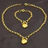 Yellow Gold Vacuum Plating Heart Belcher Padlock Pendant Necklace & Bracelet For Women Necklaces2915