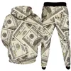 2021 US Dollar Money 3d Print Men Tracksuits Femme Femmes Sports Hoodies Jogger Pantalons 2pcs Set Spring Autumn Fashion Vêtements G9656074