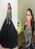 Vintage Langarmabendkleider mit silbernen Perlen Perlen v Hals Ein Line Ball -Kleid -Prom -Kleid Custom Sweep Zug Arabisch formelle G8395886