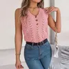 Damestanks lente en zomer button-down v-neck holle mouwloze top vakantiesweater voor vrouwen modieus eenvoudig