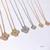 2024 Designer Four-leaf 925 Pure Silver Plated 18k Rose Gold Lucky Clover Full Diamond Necklace Womens Mini Small Crowd Chain