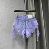 Women's Shorts 2024 Summer New Womens Purple Shorts Fashion Sexy Low Rise Single Breasted A-line Denim Shorts With Strap Hot Pants Female Y240420