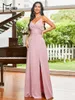 Casual Dresses Missord 2024 Pink Spaghetti Strap Women Bridesmaid Dress Elegant V Neck Split A-Line Maxi Evening Party Prom Long Gown