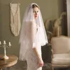 Saç klipleri Düğün Gelin Peçe Tülüzlü Tül Tül Dantel Çiçekler Sheer Peçe Gelin için Aksesuarlar 2 Katmanlı Parmak