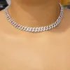 Hangende kettingen 2021 Nieuwe gemengde kleur Cubaanse stoeprandketting ketting voor vrouwen ijs uit zilveren kleur Miami Cuban Choker hiphop statement sieraden y240420