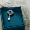 Wong Rain 925 Sterling Sliver Oval Blue Spinel Pearl High Carbon Diamond Gemstone Brooch Brosches Fine Jewelry Jubileumsgåvor 240418