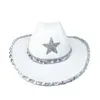 Boinas pentagrama cowboy hat star lantejas de aniversário chapéus de cowgirl feminino para adultos cosplay