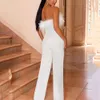 New 2024 Spring/Summer Women's Feather Bra Solid Color Pants One Shoulder Off Back Sexy Jumpsuit