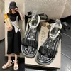 Casual Shoes Summer 2024 Sandals For Woman Flat Rubber One Word Pearl Women's Footwear With Strap No Heel Comfort Wholesale Sale F Vip