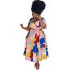 L-4XL African Casual Plus Size Dresses For Women Clothing Spring Summer Färgglad tryckning Kort ärm Bandage Lång klänning 240417