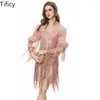 Sukienki swobodne Wysokiej jakości wiosenno -letnia wiosenna i letnia stoczna kołnierz stojący Kwiat Kwiat Pink Siatka Haft Hafder Sukienka haftowa