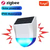 Contrôle Tuya Smart Zigbee Sirène Alarme imperméable extérieure avec une alimentation solaire et USB en option de télécommande 95 dB