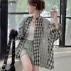 Frauenblusen onalippa gestreiftes kariertes Patchwork Casual Shirts Kragenkontrast alle Match Womens Tops Koreanische Single Breauzed Bluse ab