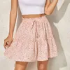 Signe Womens Summer Vintage Floral Stampa alta Gonnetta increspatura Elegante Swing casual Sweaian Mini Short Short Short 2023 Y240420